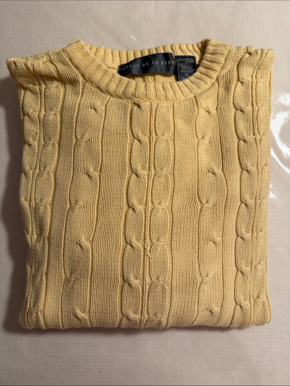 Oscar de la Renta Men’s Pale Yellow Cable Knit Crewneck Sweater